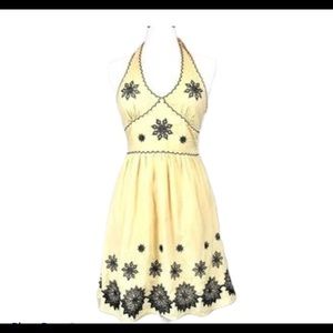 Ceres Halter Dress S Yellow Embroidered Floral